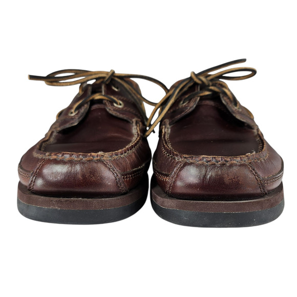Timberland Boat Shoes sz 11.5 Mens Classic 2 Eye Brown Leather Slip On Loafers - Picture 4 of 11